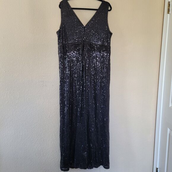 Kate Kasin Sequin Formal Cocktail Evening Maxi Dress Black Size 18w Sleeveless - Picture 11 of 11